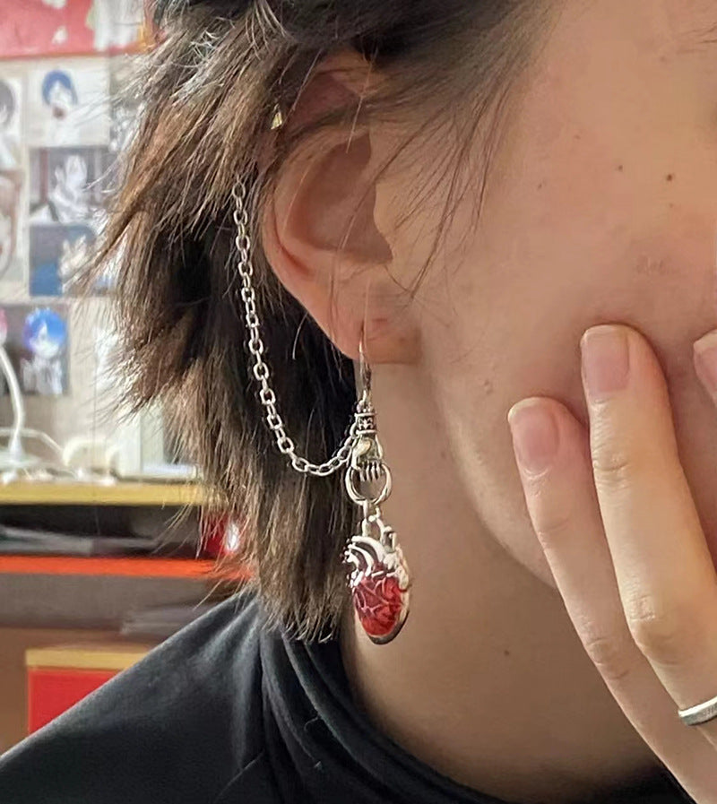 Wholesale Gothic asymmetric earrings chain ear sleeve clip  heart earrings