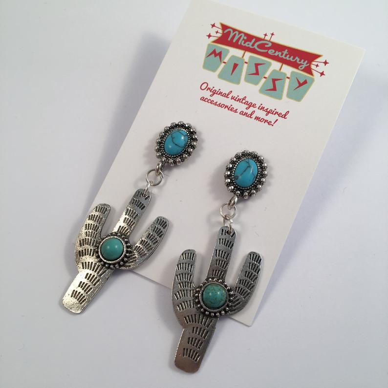 Wholesale Vintage Bohemian Cactus Turquoise Earrings with Alloy Plating