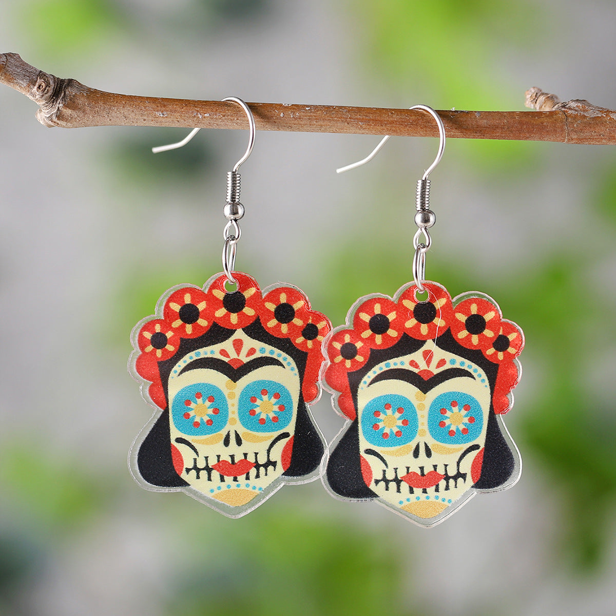 Wholesale Mexican Sombrero Marigold Skull Pendant Earrings