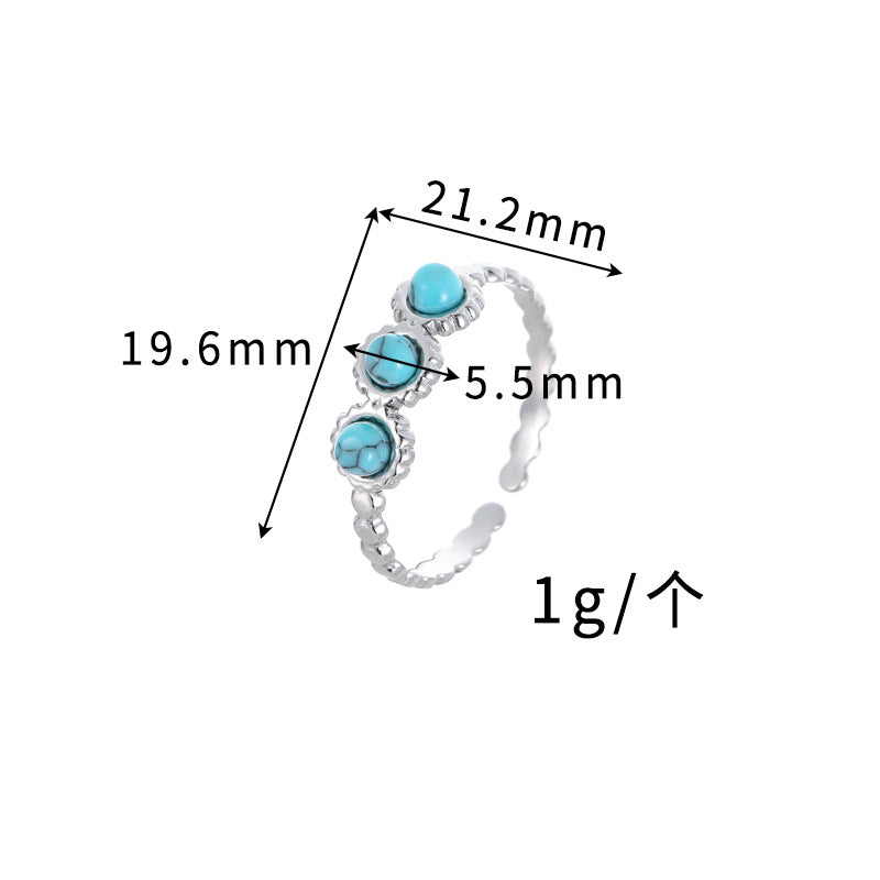Wholesale Bohemian Geometric Adjustable Ring Stainless Steel Turquoise Jewelry Accessory for Unisex Boutique Resale