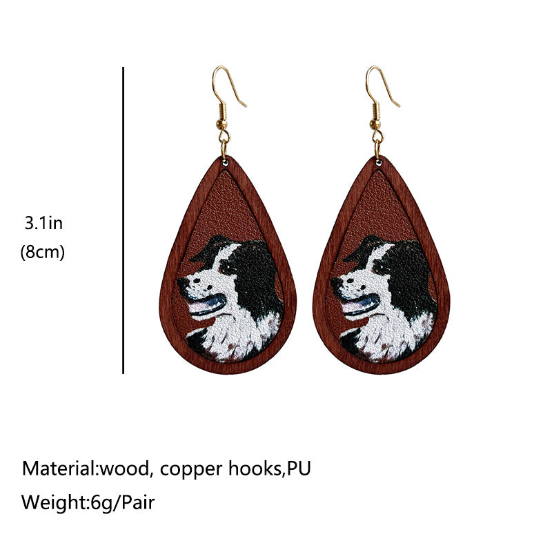 Wholesale 3 pairs/ pack Leather retro printed animal earrings