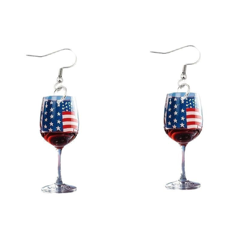 Wholesale Acrylic Earrings 2025 USA Flag Independence Day Acrylic Wine Glass Earrings