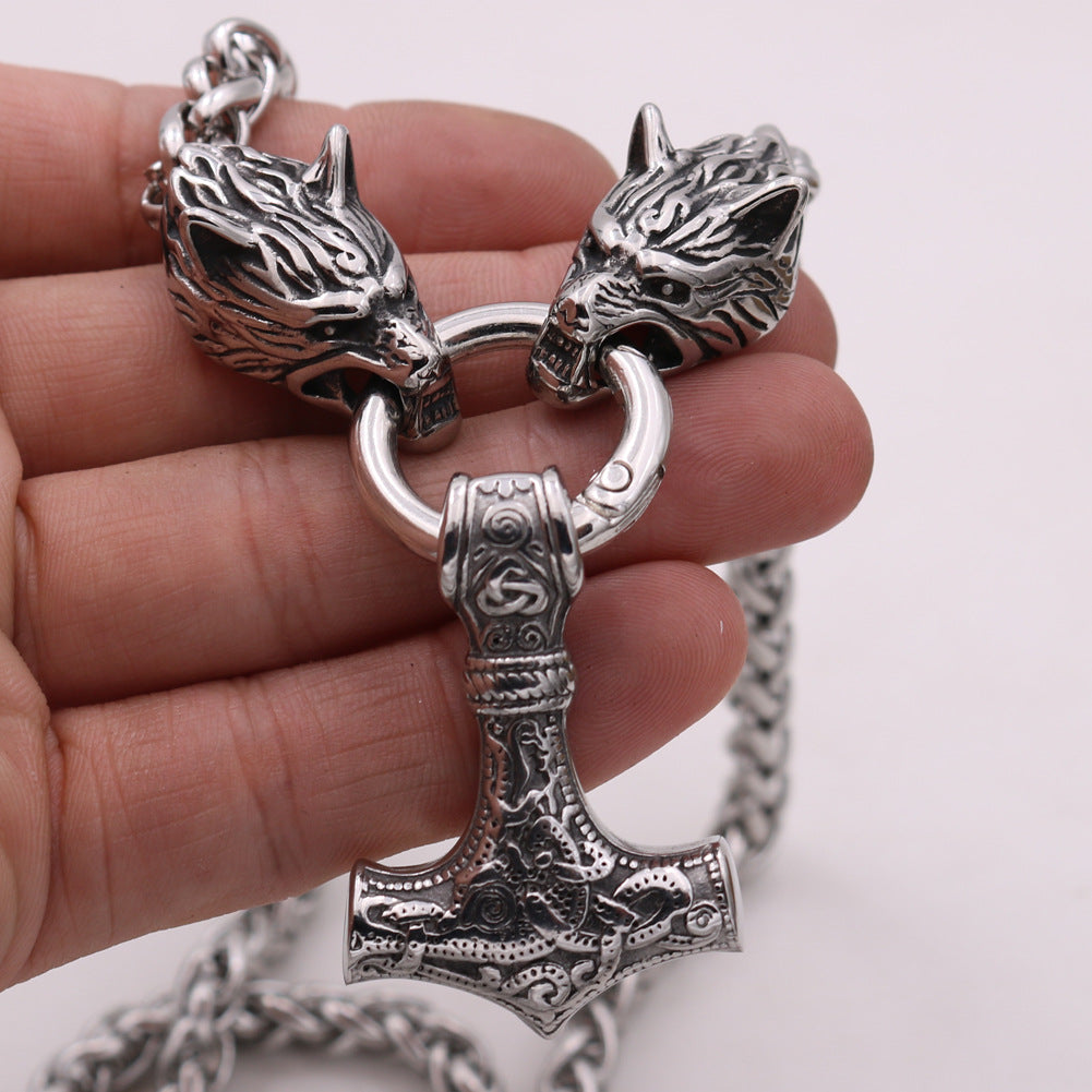 Wholesale Wolf Head Titanium Steel Hammer Pendant Necklaces ACC-NE-Hongg007