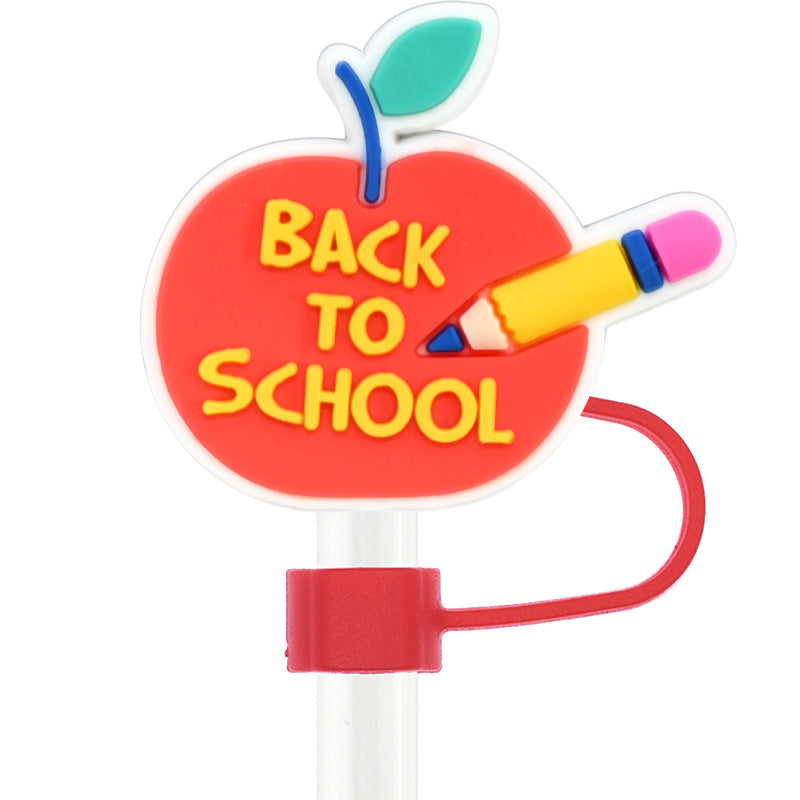 Wholesale Random 100pcs Back To School 10mm PVC Soft Glue Straw Tube Cap ACC-SCR-RYY095