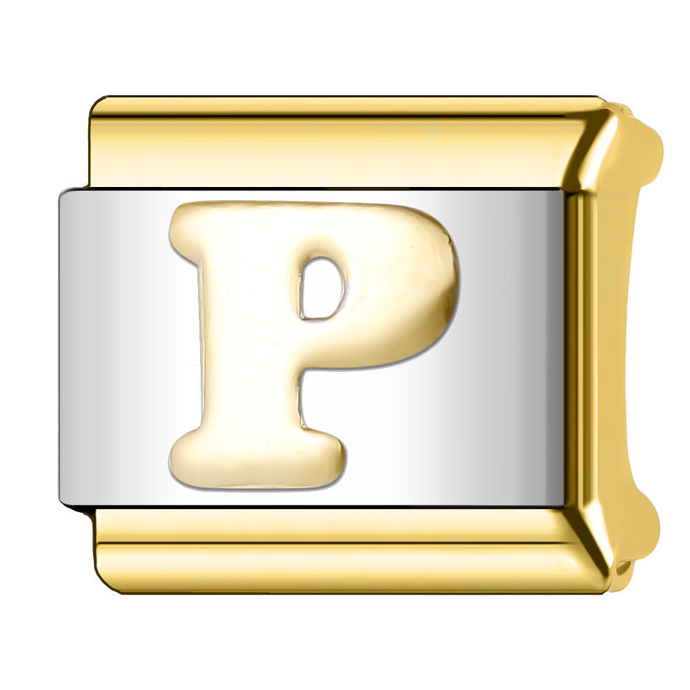 Wholesale  Italian Charm Bracelet 9mm DIY English Edge Gold Letter Series  Creative Stainless Steel Composable Bracelet