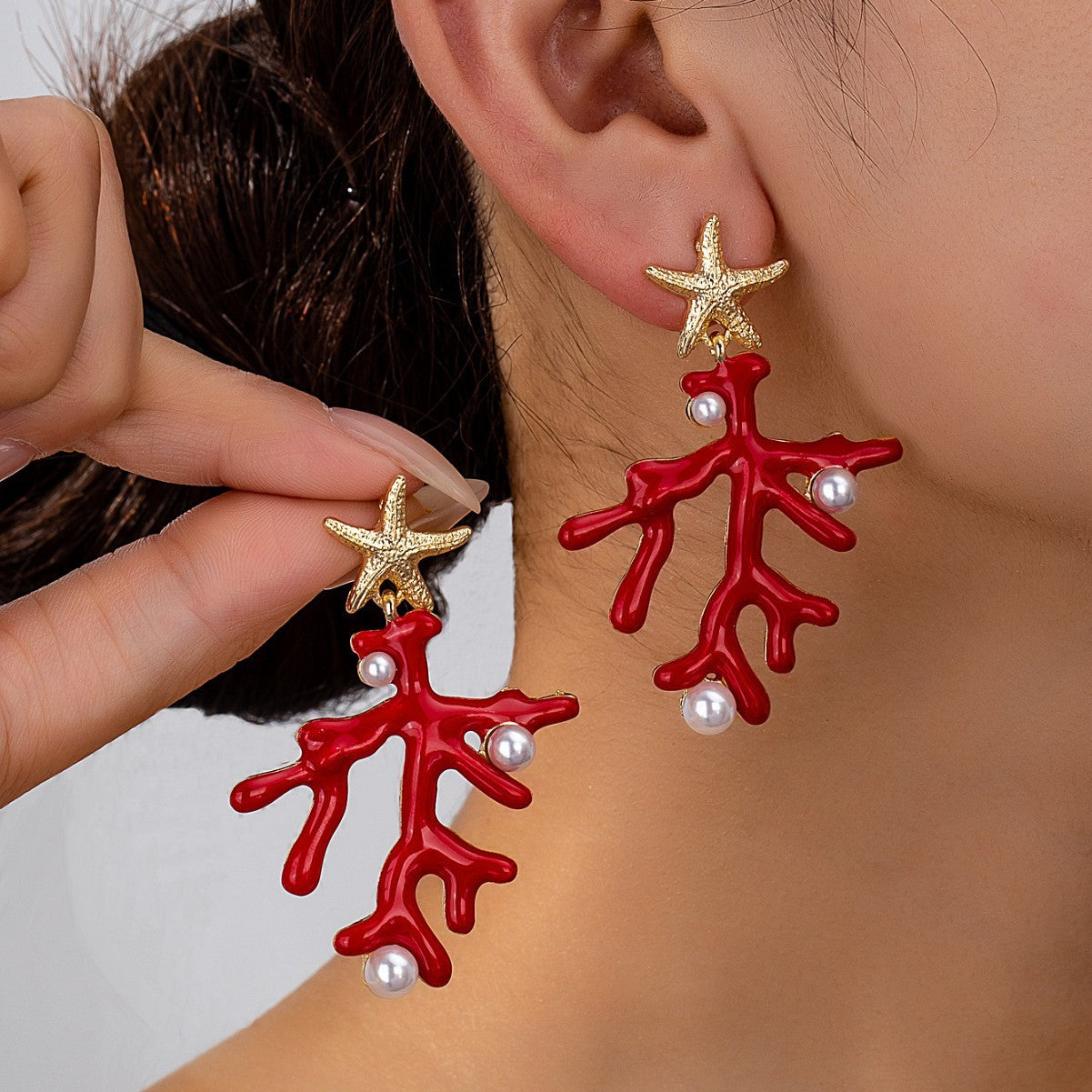 Wholesale  Summer  Ocean Resort Style Starfish Coral Earrings