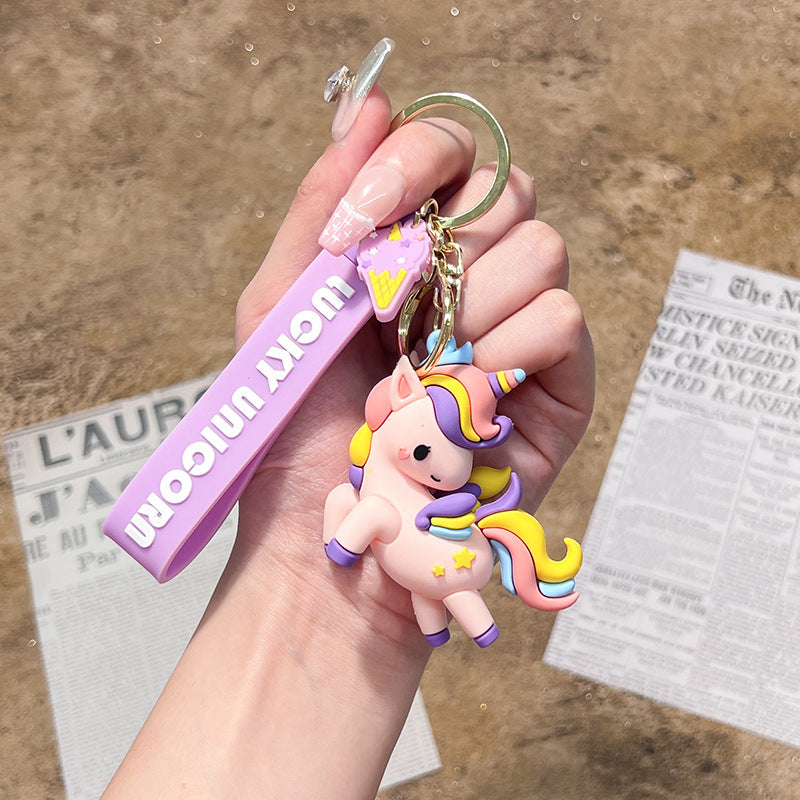 Wholesale Cute cartoon rainbow horse unicorn keychain