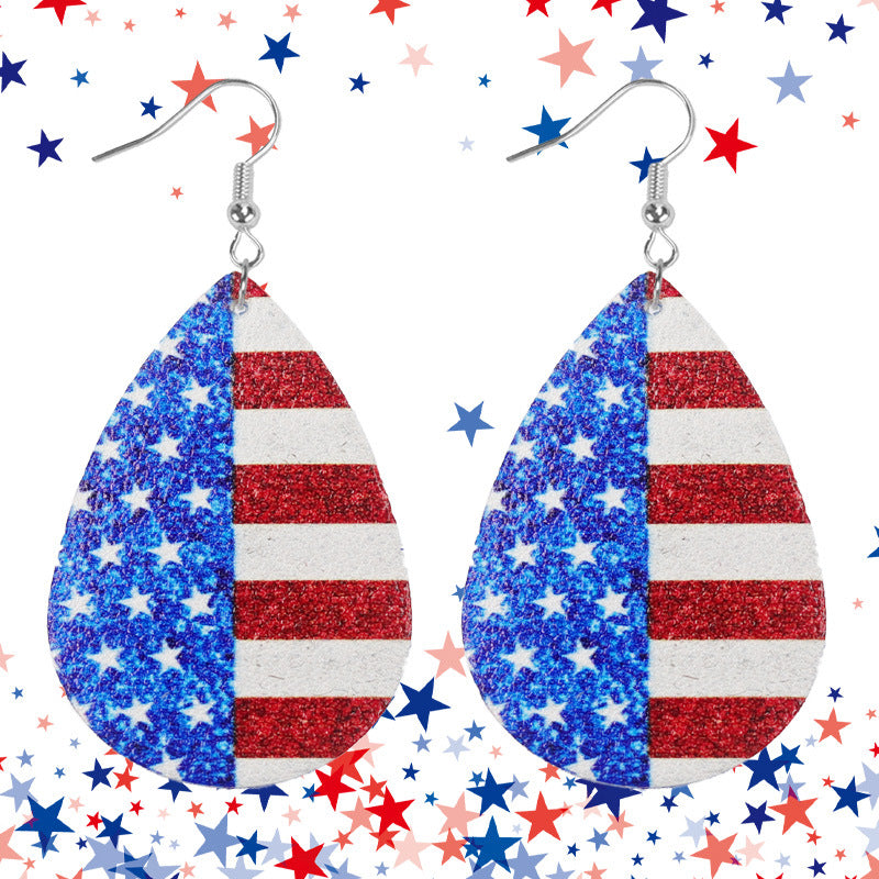 Wholesale  Independence Day Flag Color Matching Ladies Leather Earrings