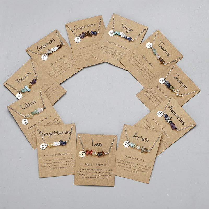 Wholesale 12 Constellations Gravel Raw Stone Stainless Steel Necklace ACC-NE-QiuXuan001