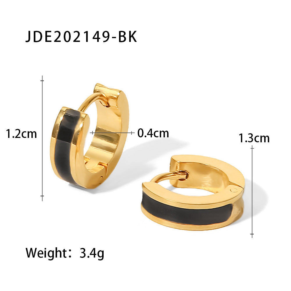 Wholesale Titanium Steel 18K Gold Color Drip Oil Geometric Hoop Earrings Stainless Steel ACC-ES-Jied009