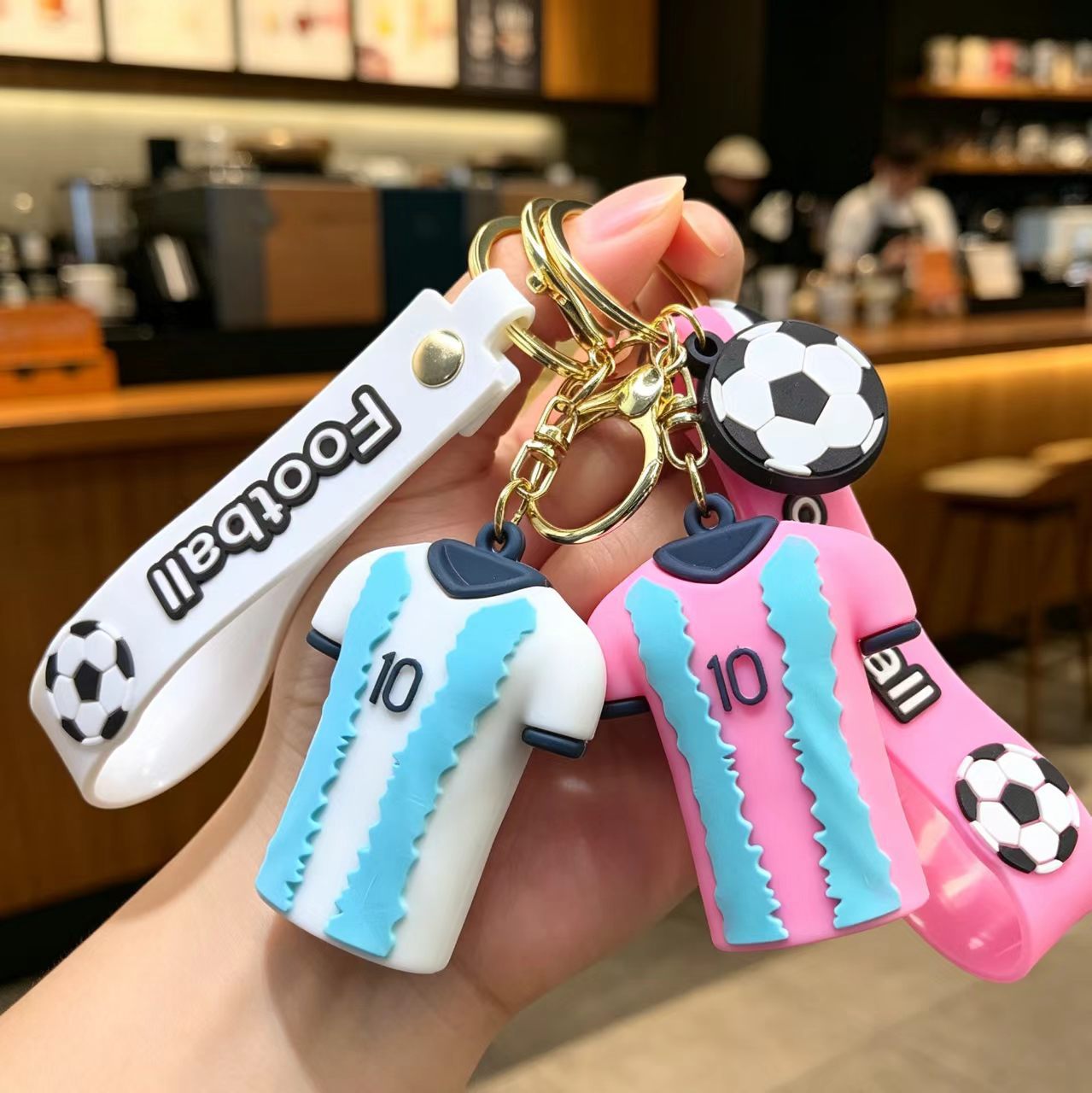 Wholesale # 10 Football Jersey Keychain - Pink PVC Decorative Car Key Accessory for Party Gifts or Resale