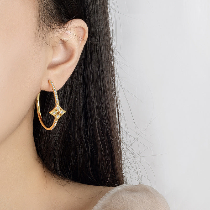 Wholesale full diamond four-leaf flower earrings