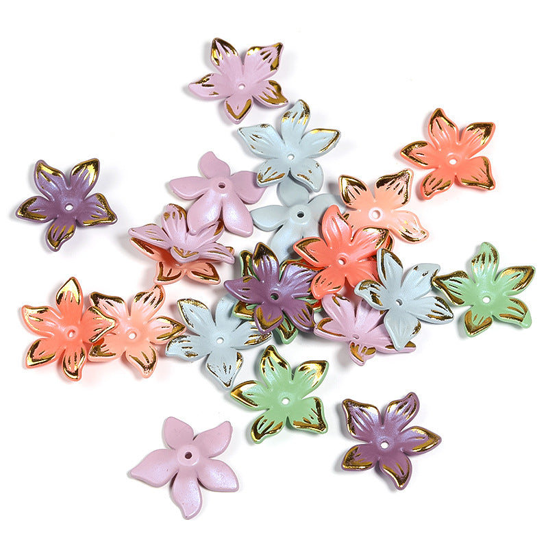 Wholesale Gold-rimmed Five-petal Flower Receptacle Colorful Flowers Acrylic Beaded DIY Accessories ACC-BDS-BLG060