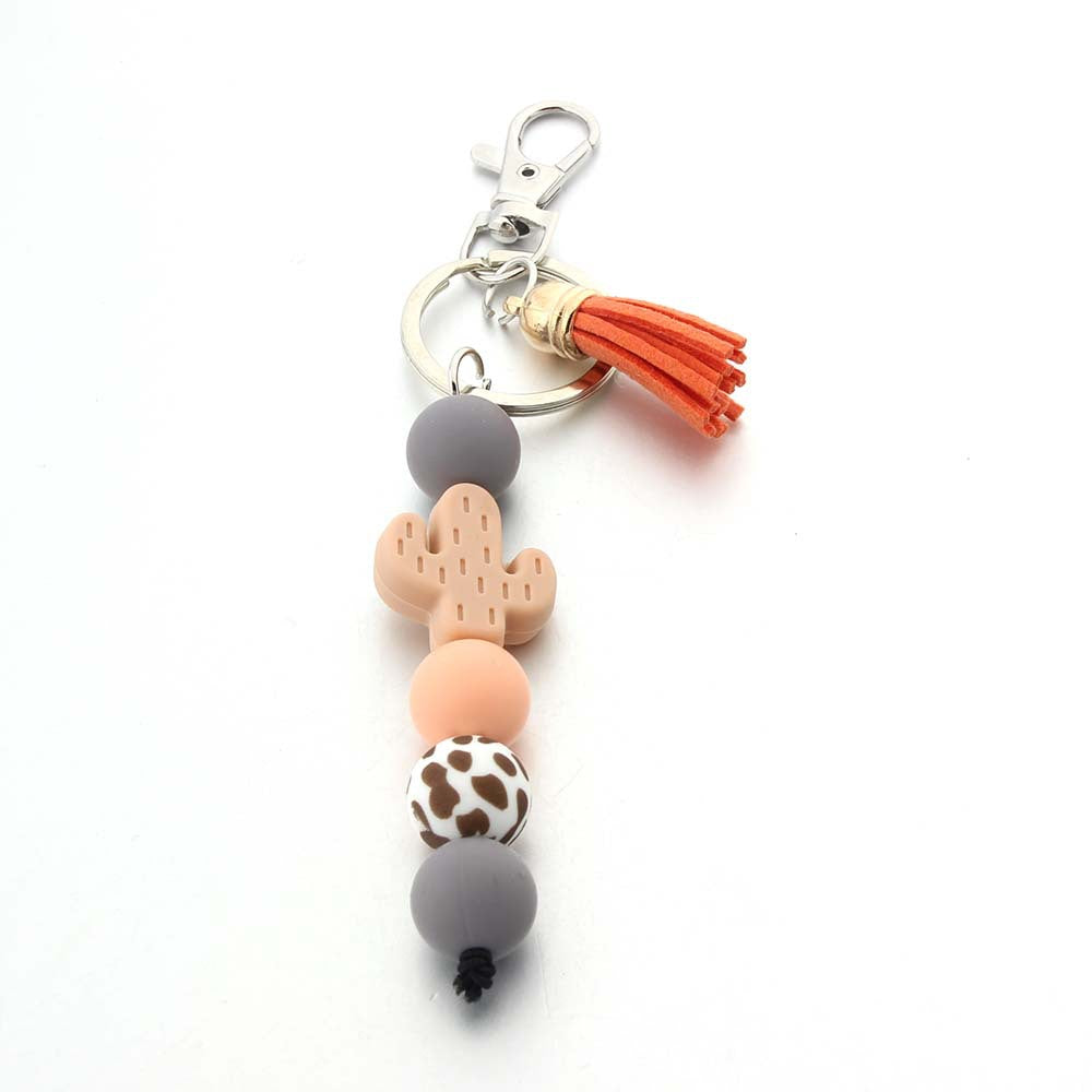 Wholesale Cartoon Cactus Silicone Beaded Keychain ACC-KC-JinAn005