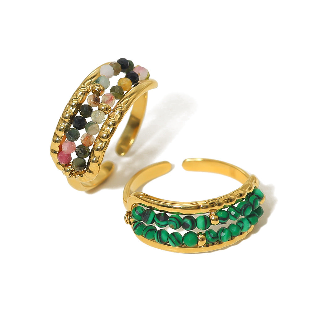 Wholesale titanium steel ring natural stone beads  adjustable ring