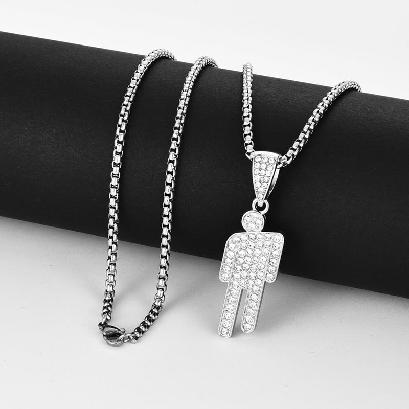 Wholesale titanium steel diamond-embedded crooked head villain long necklace