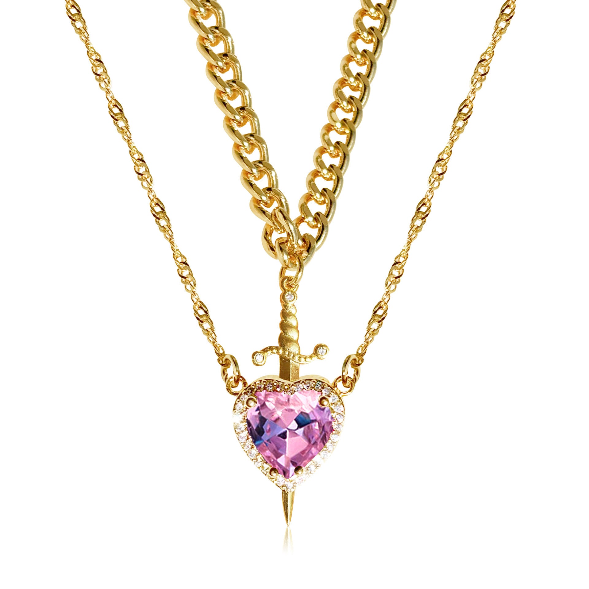 Wholesale Red Crystal Heart Dagger Necklace