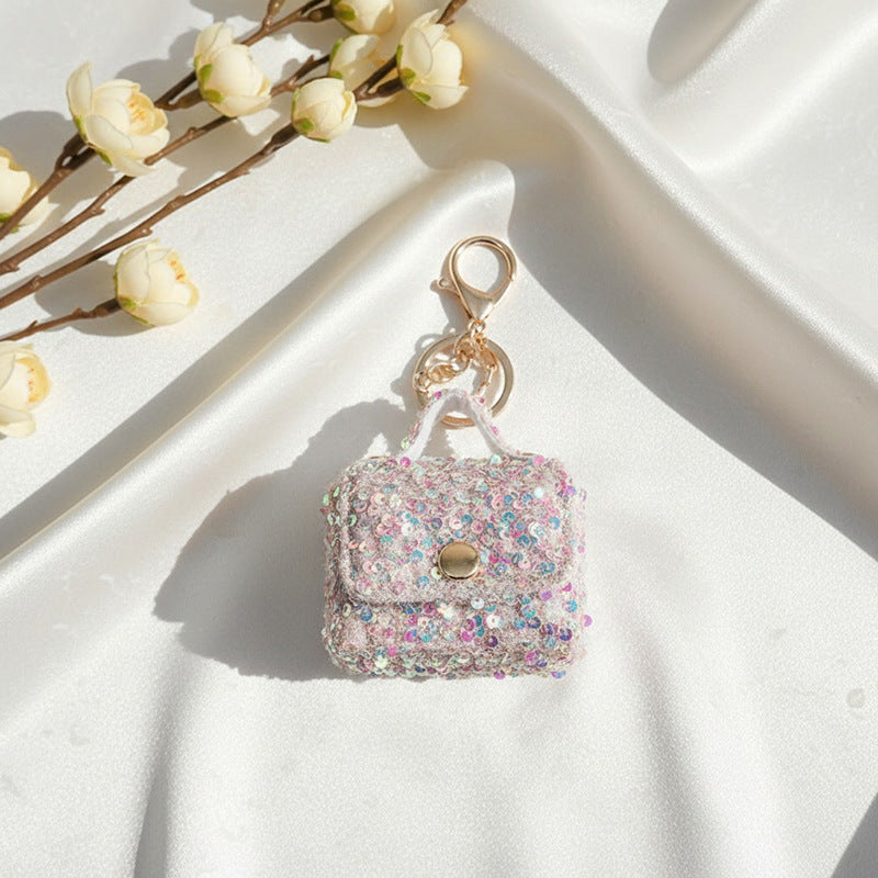Wholesale Multifunctional Sequined Leather Earphone Case Coin Purse Keychain DIY Accessory for Everyday Use