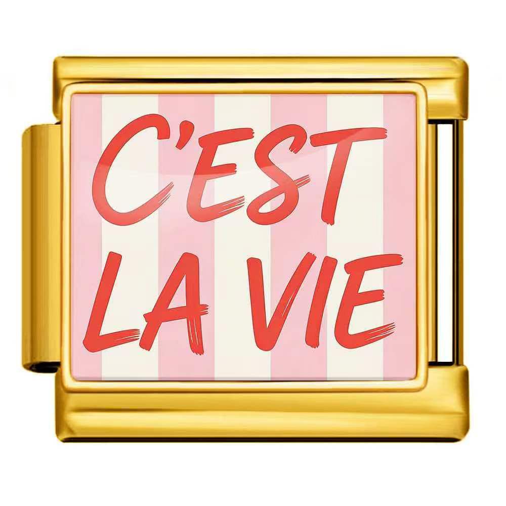 Wholesale French Romantic Text Stainless Steel DIY Charm Bracelet Jewelry Accessory