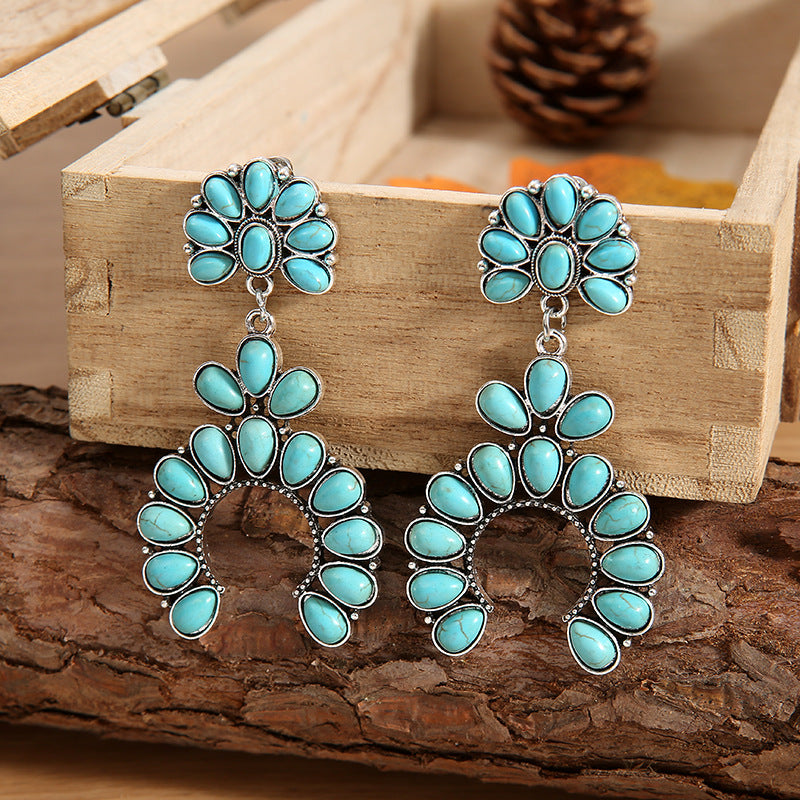 Wholesale Retro Geometric Turquoise Earrings Fashion Accessory Boutique Resale