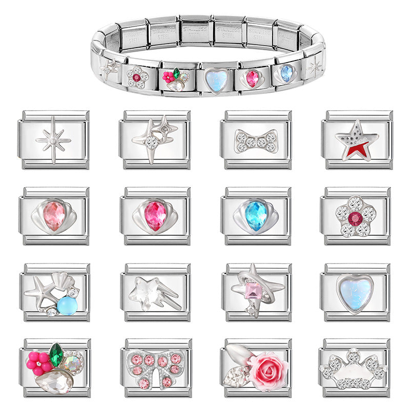 Wholesale  9mm Italian Charm Starter Bracelets DIY square Single Section Creative Stainless Steel Composable Bracelet