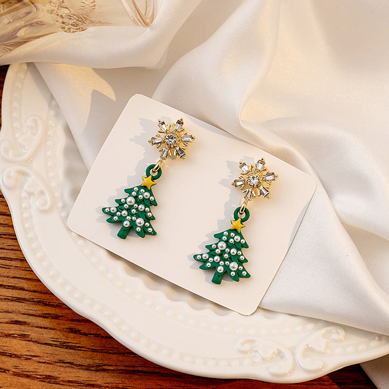 Wholesale Christmas Snowflake Asymmetrical Christmas Tree Earrings ACC-ES-MDD072