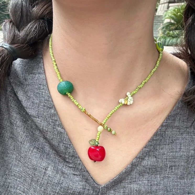 Wholesale Apple Green Rice Bead necklace