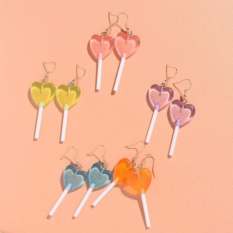 Wholesale Resin HeartShaped Candy Lollipop Earrings Sweet Style Jewelry Accessory