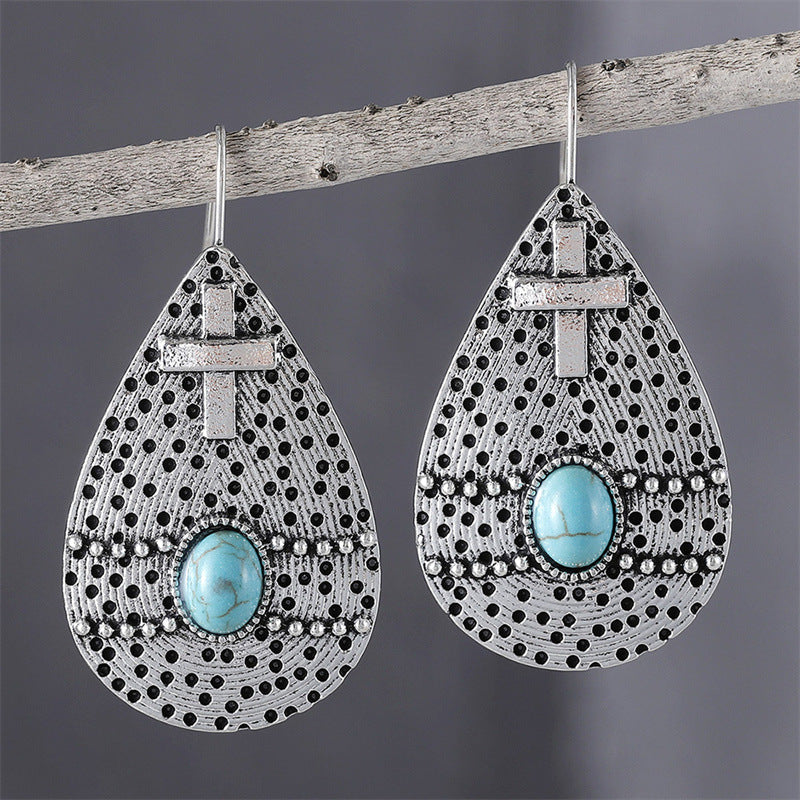 Wholesale  Retro Ethnic Cross Pattern Earrings