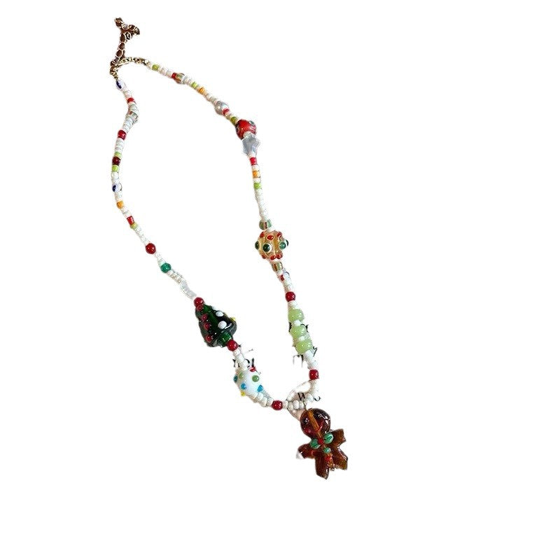 Wholesale Dopamine Christmas color beaded gingerbread man bracelet necklace ring