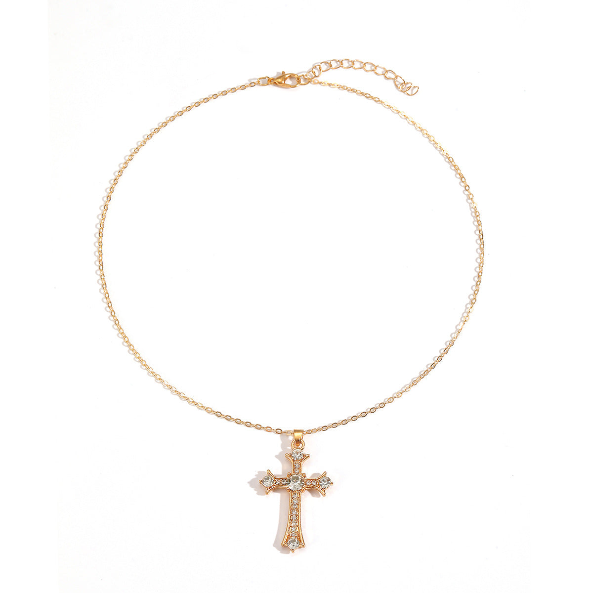 Wholesale Minimalist Cross Pendant Necklace with Rhinestones Zinc Alloy Electroplated Jewelry Accessory for Women Boutique Resale