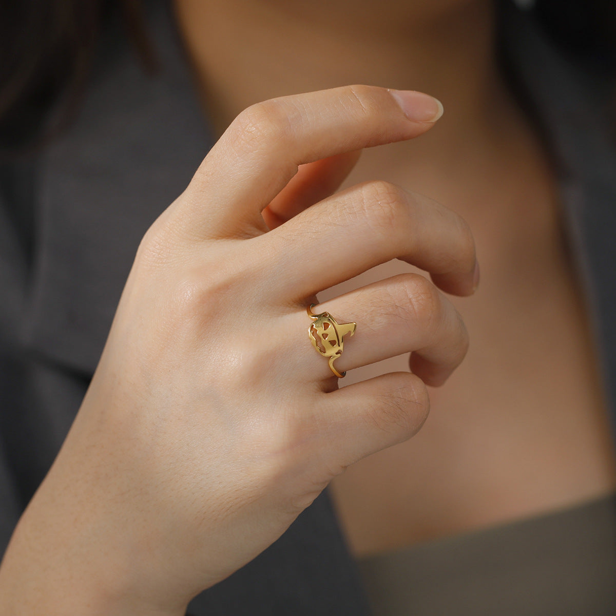 Wholesale  Cut Titanium Steel Hollow Pumpkin Head Wizard Hat Stainless Steel Ring