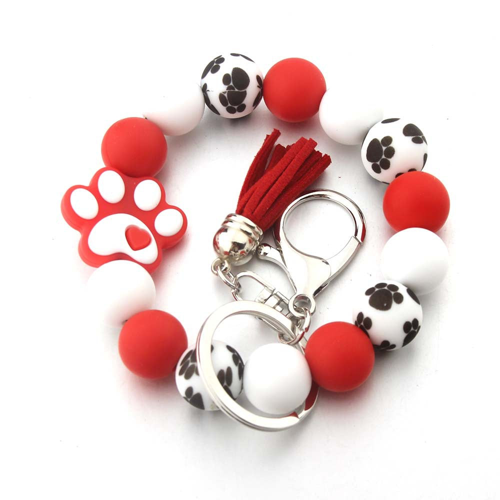 Wholesale Cartoon Dog Paw Silicone Handmade Tassel Bracelet Keychain ACC-KC-JinAn020