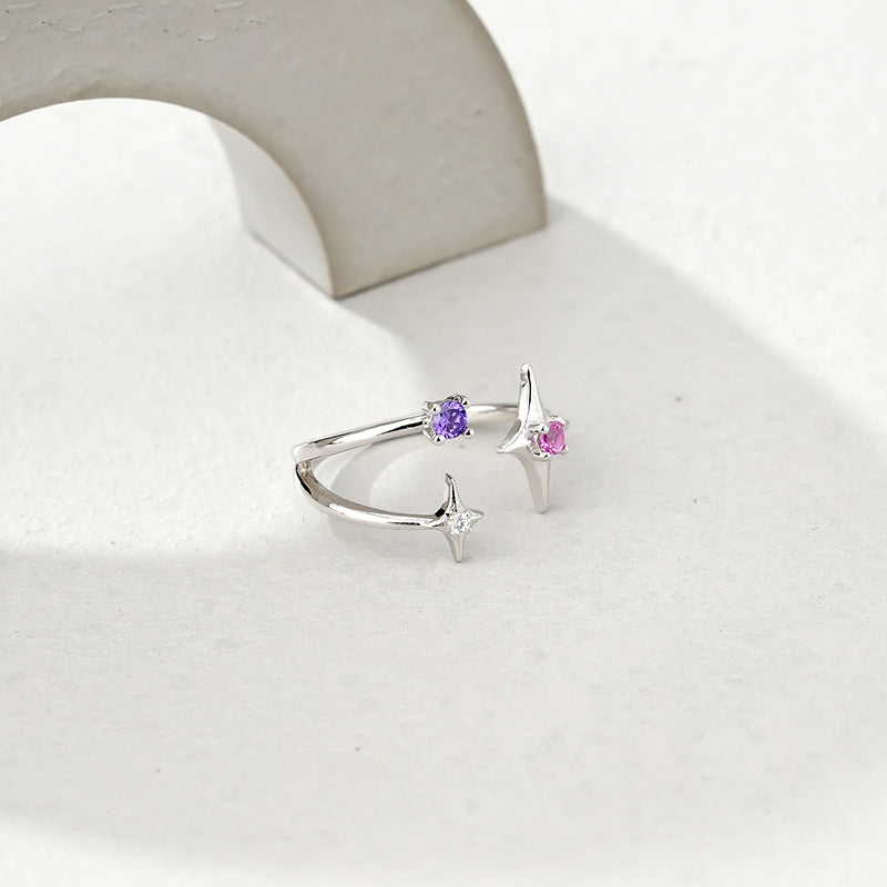Wholesale 925 sterling silver colored zircon  star ring