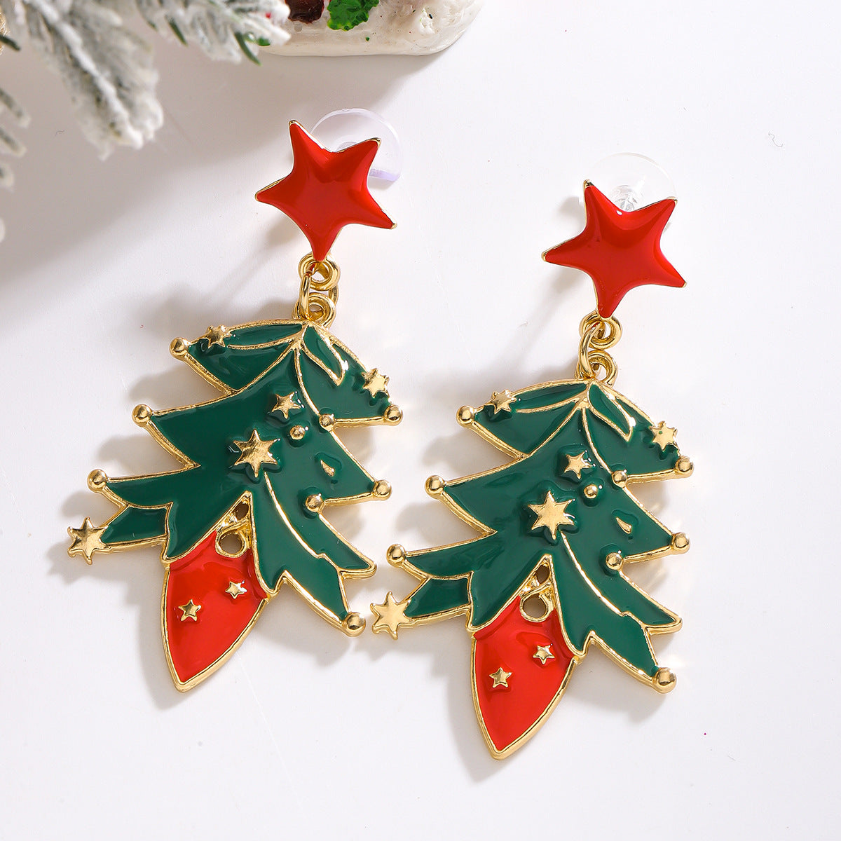 Wholesale Christmas tree electroplated oil drop earrings