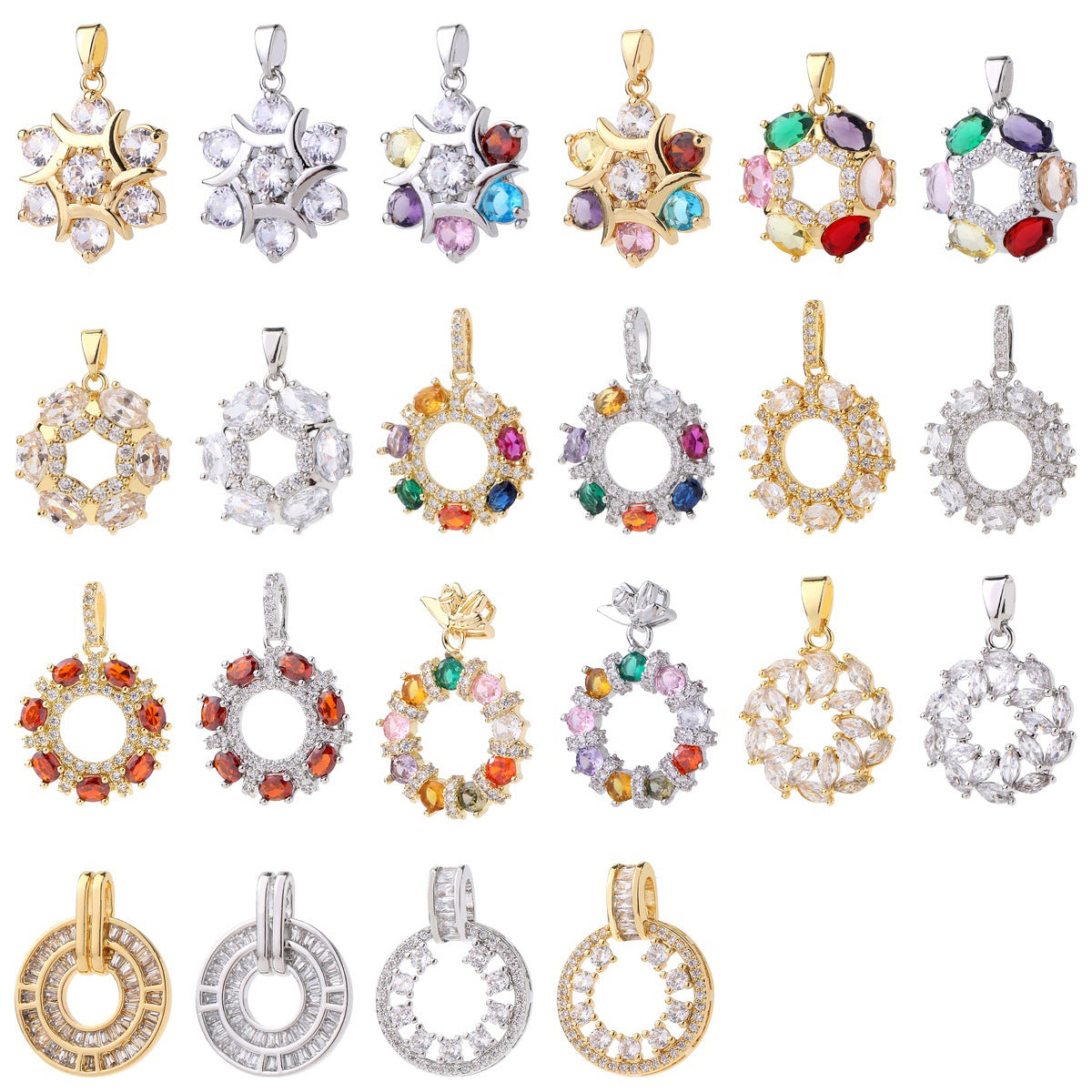 Wholesale Gold Plated Brass Zircon Pendant Snowflake Necklace Charm Elegant Round DIY Jewelry Accessory For Women Casual Boutique Resale