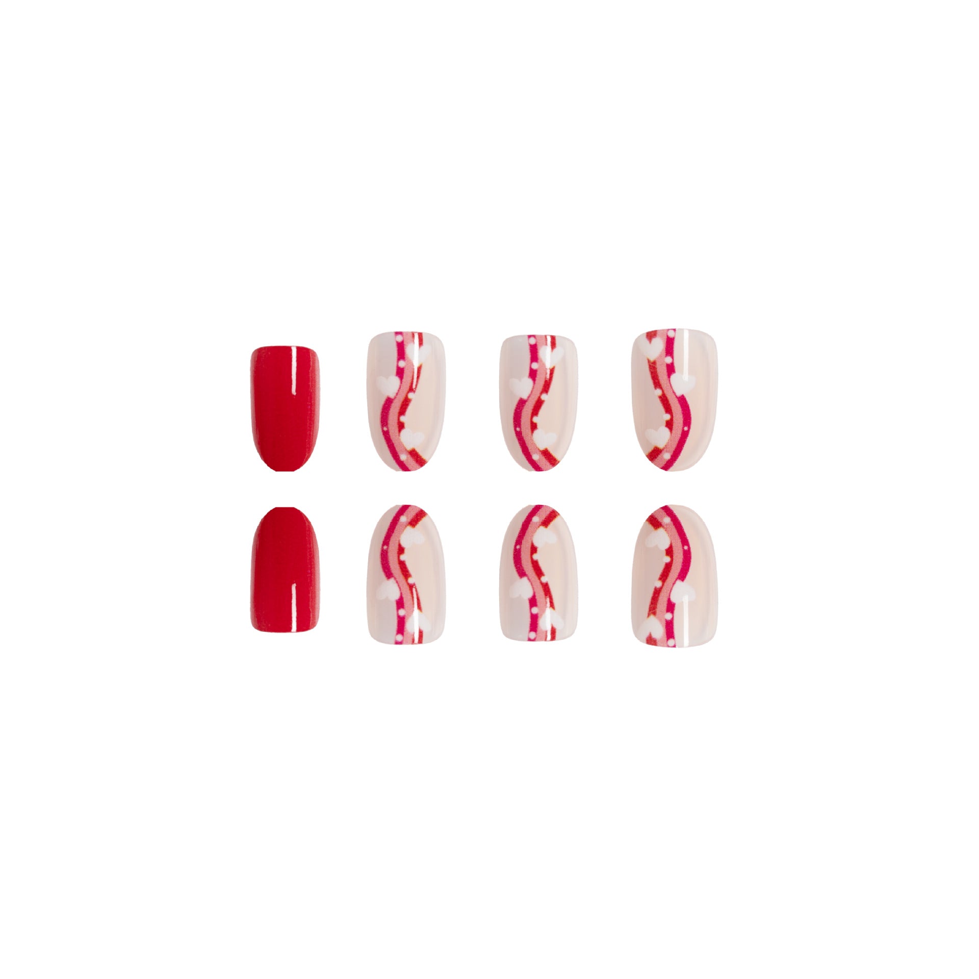 Wholesale 24 Pieces/box Valentine's Day Glossy Oval Striped Heart Manicure Press-on Nails Kits Nail Stickers ACC-NS-GuaiXL053