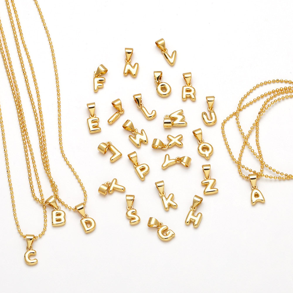 Wholesale 26 letters copper plated gold shiny necklace