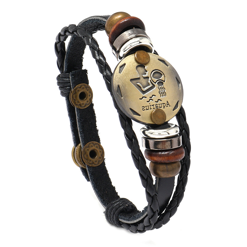 Wholesale 12 Constellations Cowhide Bracelet Adjustable Braided Beaded Bracelet Miyuki ACC-BT-Saih002