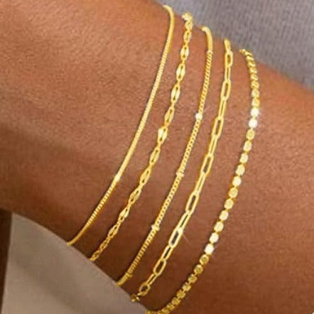 Wholesale Geometric Gold 5-Piece Stackable Bracelet Set – Chic Jewelry Accessory for Women Gift Boutique Resale