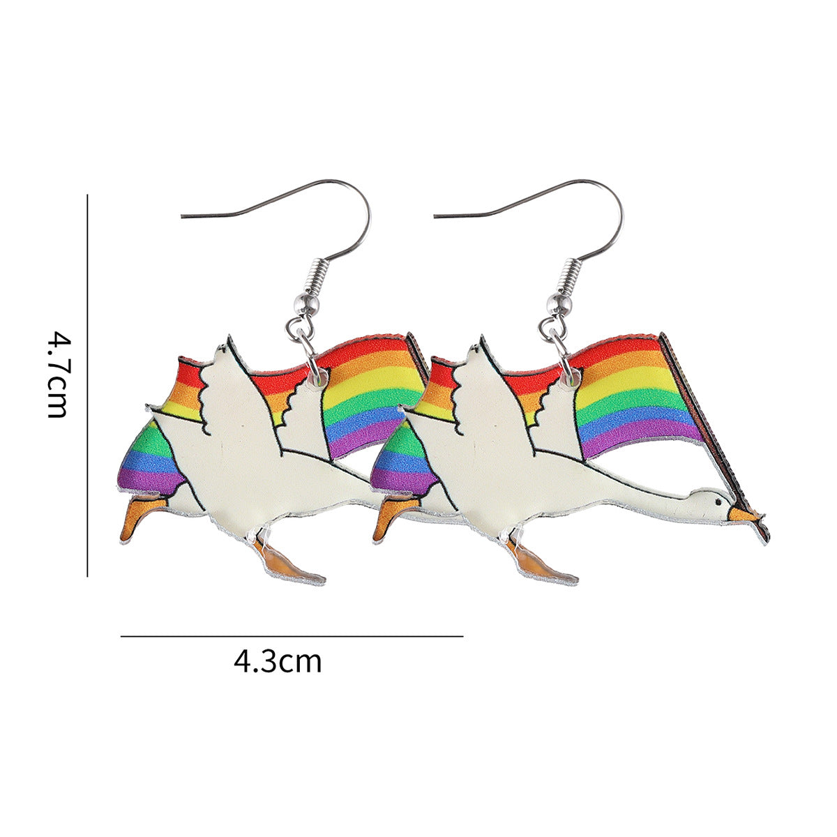 Wholesale Striped Rainbow Flag Goose Funny Earrings