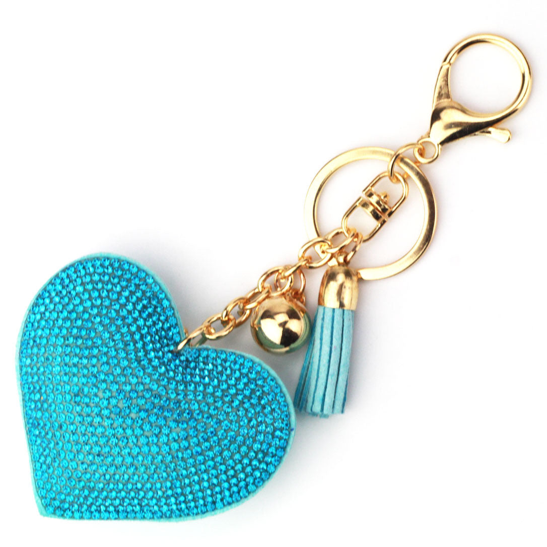 Wholesale 12pcs Heart Shape Hot Diamond Leather Keychain ACC-KC-DC001