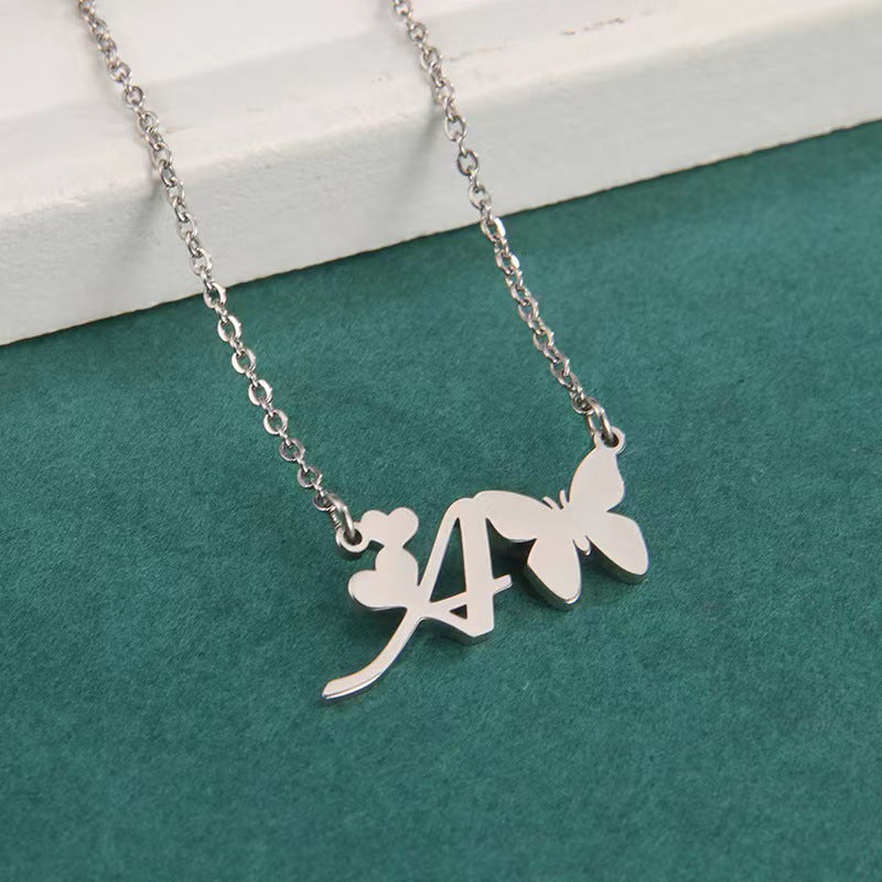 Wholesale stainless steel non-fading butterfly letter clavicle chain