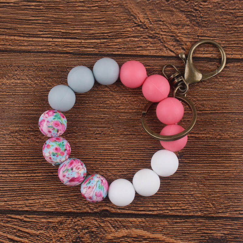 Wholesale Printed Silicone DIY Beaded Wrist Keychain