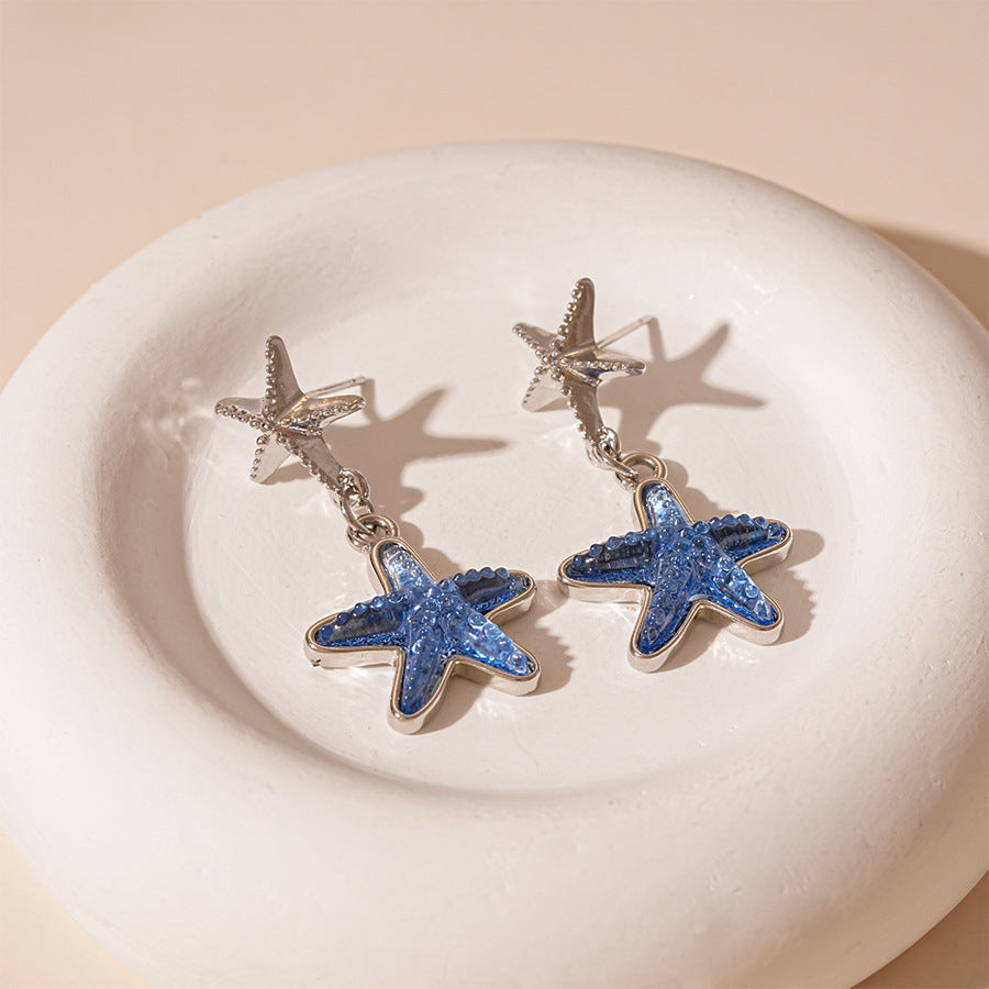 Wholesale Starfish resin silver needle earrings