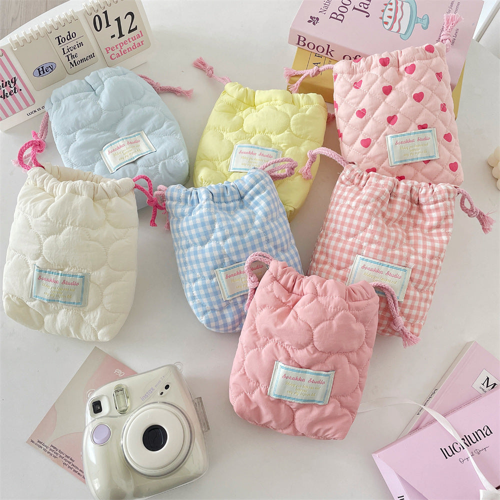 Wholesale Stylish Quilted Pink Heart Camera Pouch Soft Padded Storage Bag For CCD Polaroid Travel