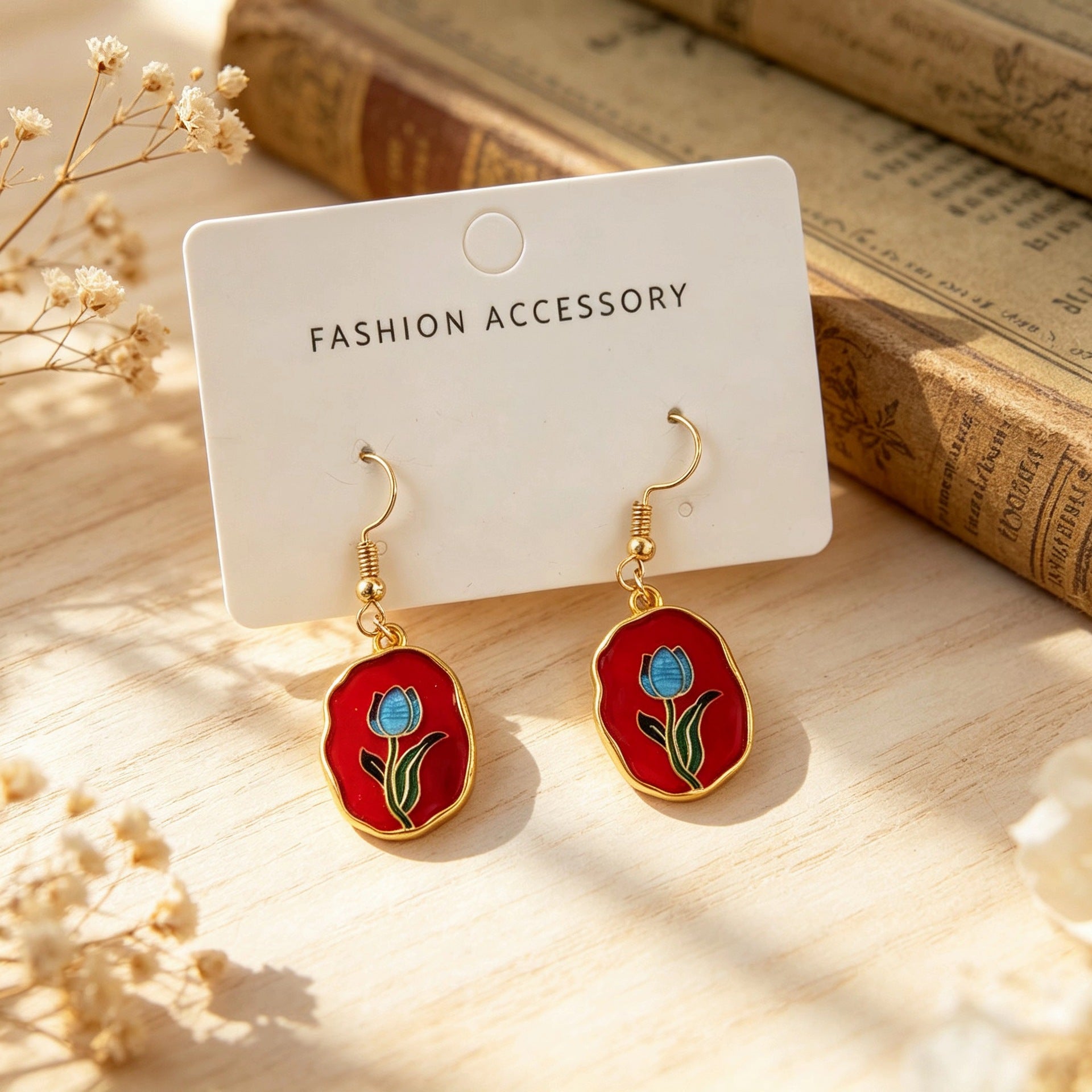 Wholesale Retro Oil Painting Style Floral Enamel Round Earrings