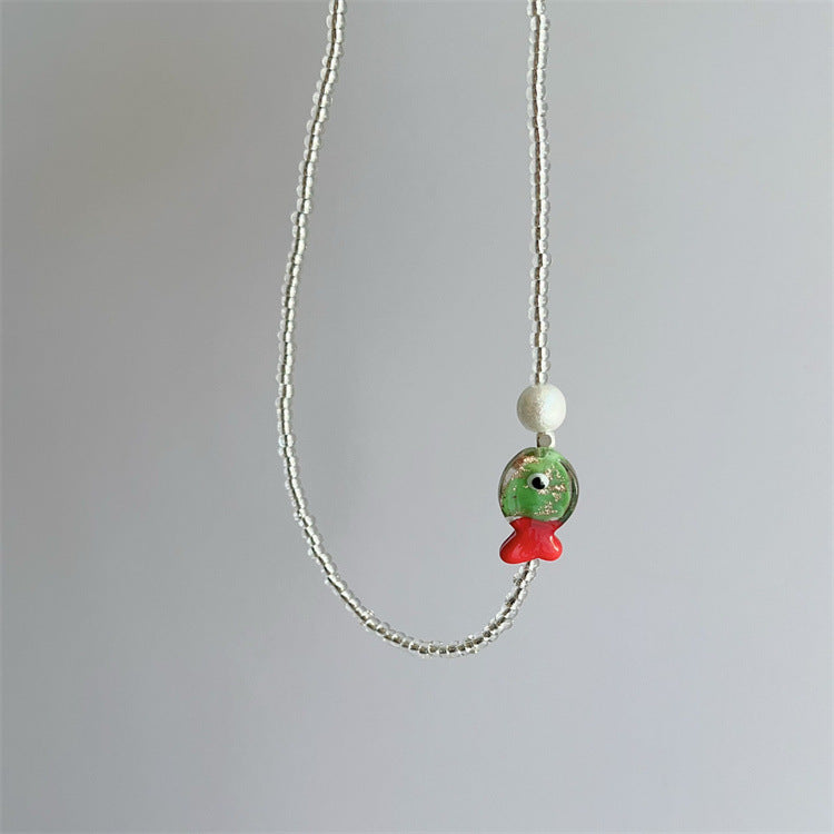 Wholesale Colorful Summer Dopamine Small Fish Pendant Blue Beaded Necklace