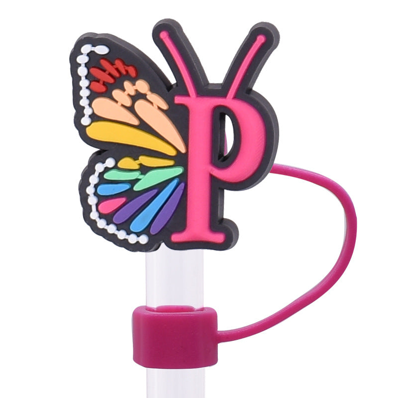 Wholesale Random 100pcs Creative DIY butterfly letters Straw Cover Straw Tube Cap