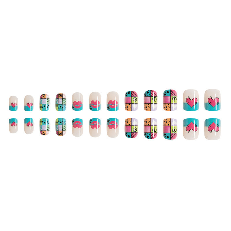 Wholesale 24 Pieces/box Valentine's Day Glossy Heart Red Pink Lips Manicure Press-on Nails Kits Nail Stickers ACC-NS-GuaiXL051